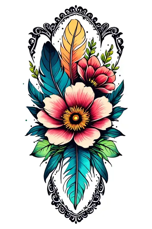 Floral Design With Small Feather In Background