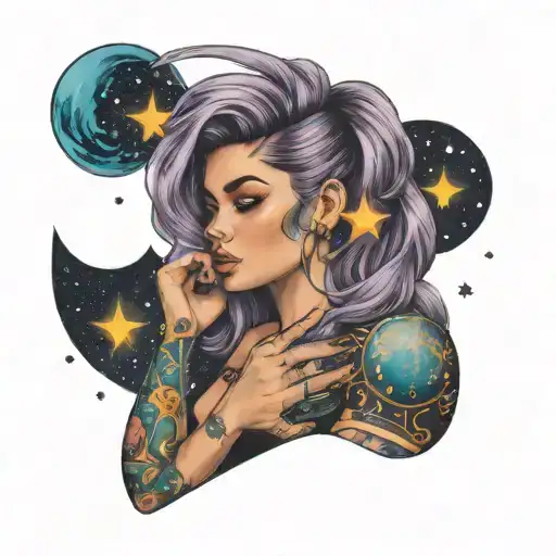 A Girl With The Galaxy As Her Hair Tattoo Holding Open