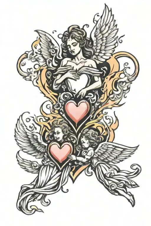 Flaming Heart And Angel Falling