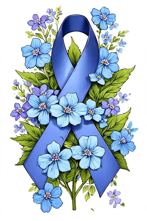 Alzheimers Ribbon Wrapped Around Forget Me Not Flowers