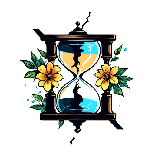 Hour Glass With Silhouettes And Cracks