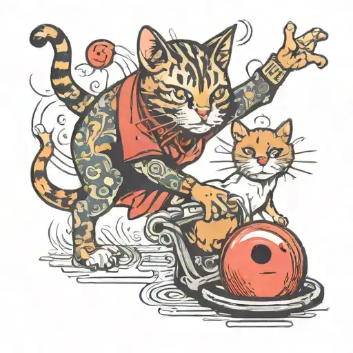 Bowling And Cat Playing