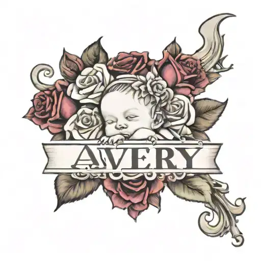 Baby Wrapped In Roses With The Name Avery Under It