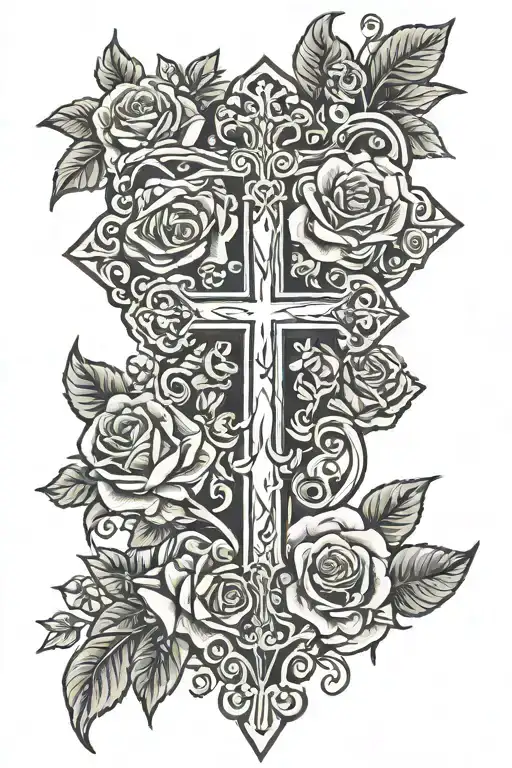 Chrome Heart Cross With Grown Roses