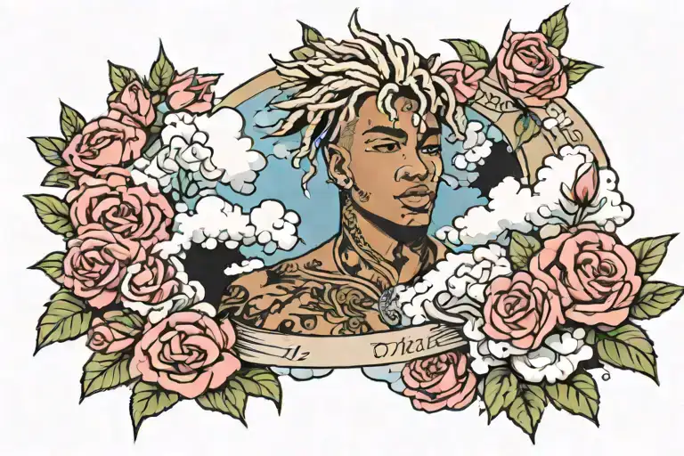 Xxx Tentacion With Roses And Clouds Surrounding