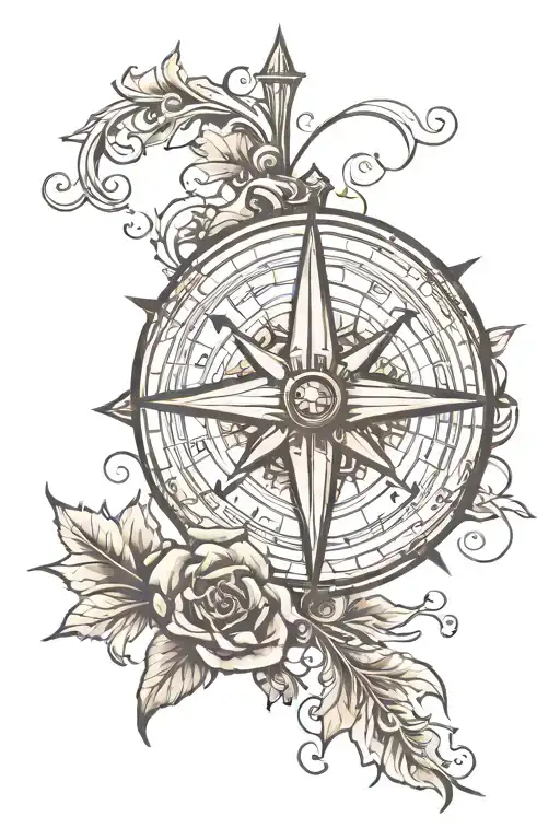 Cross With Compass Minimalist Tattoo Design