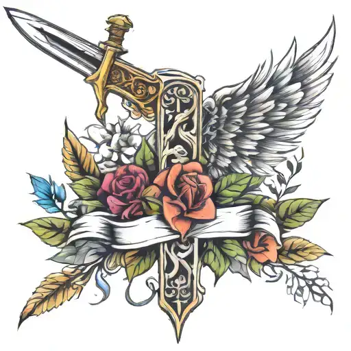 Valkyrie Wings And Sword Wrap With Plants