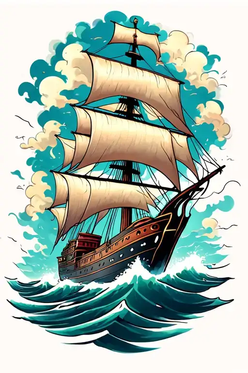 Ship Sailing Through Stormy