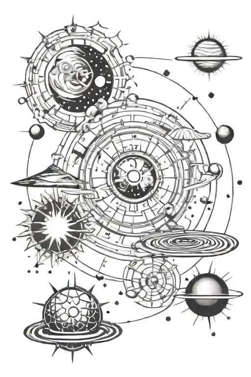 Cosmology Tattoo With Big Bang Equation And Solar System