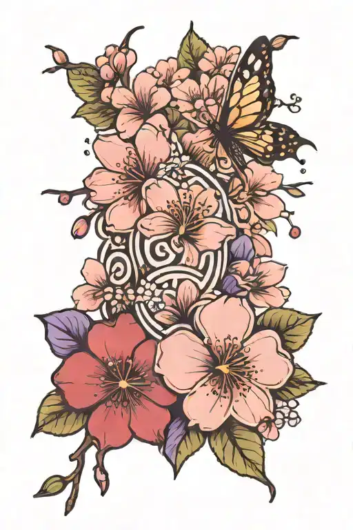 Violets And Cherry Blossom With Quote