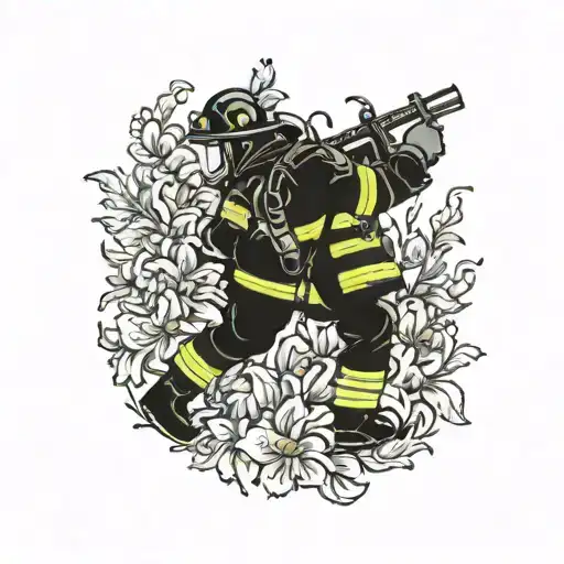 Firefighter With Flowers Growing From Back