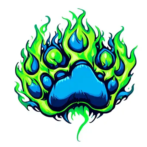 Blue Wolf Paw With Green Flames