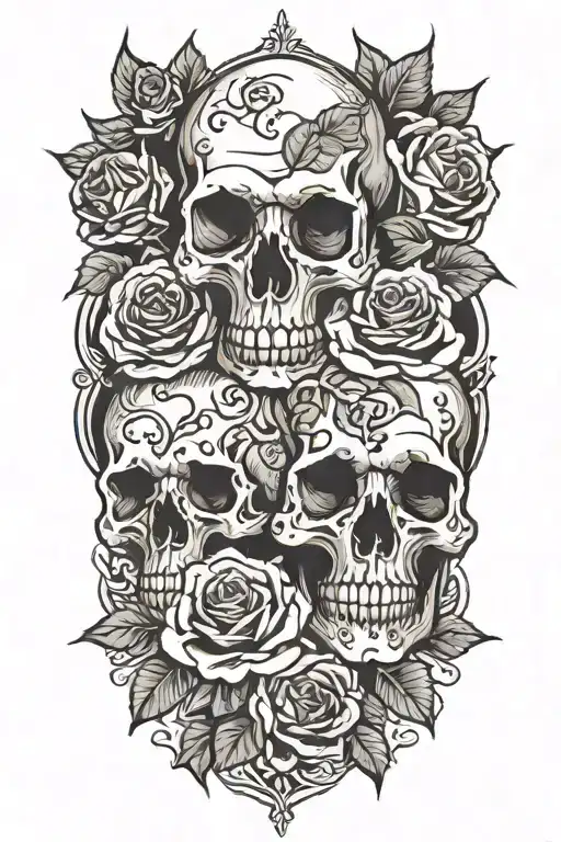 Skulls And Roses Blooming