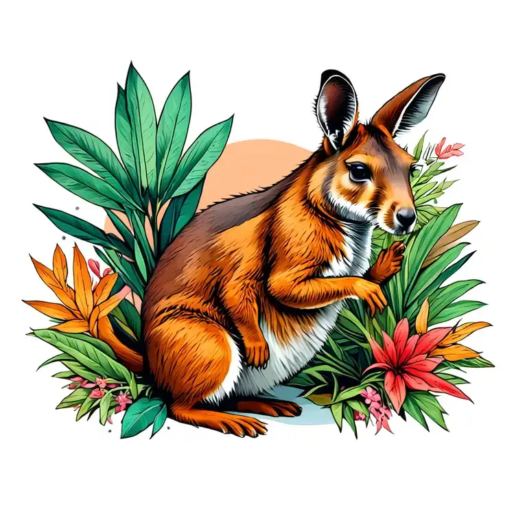 Joey Kangaroo With Native Australian Plants