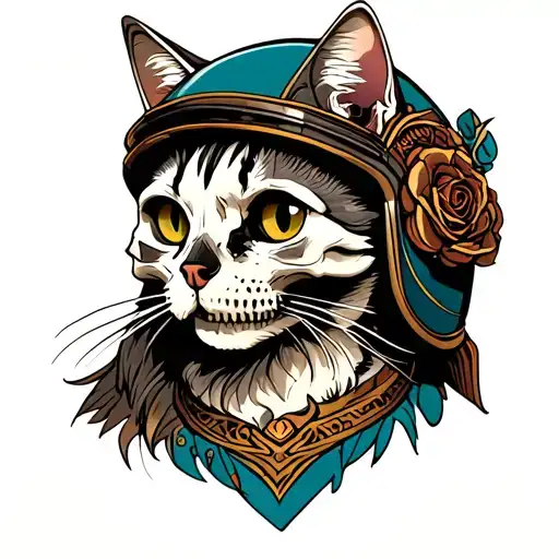 A Cat With A Human Skull Instead Of A Helmet
