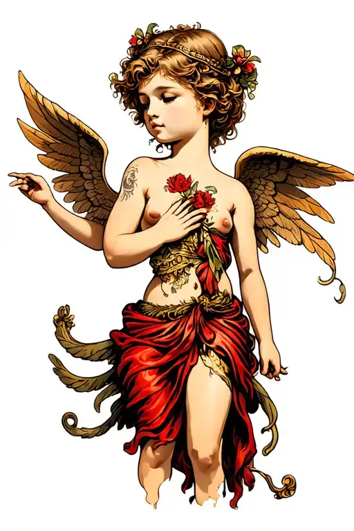 Whole Body Whispering Cupid Tattoo Design
