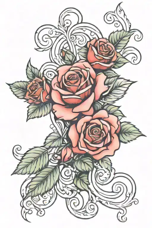 Scrolls & Roses Outline Drawing