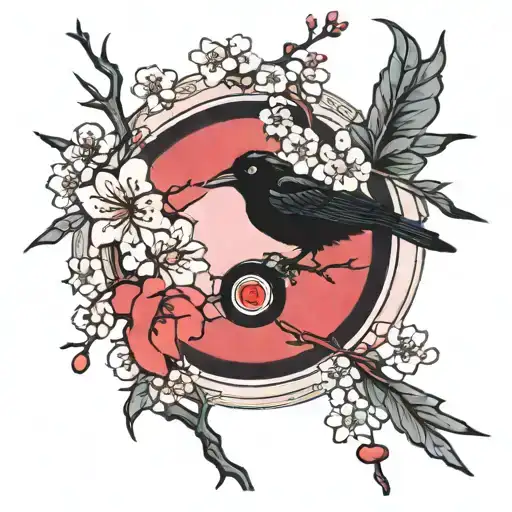 Cherry Blossom Petals Falling And Crows And Sharingan Eyes