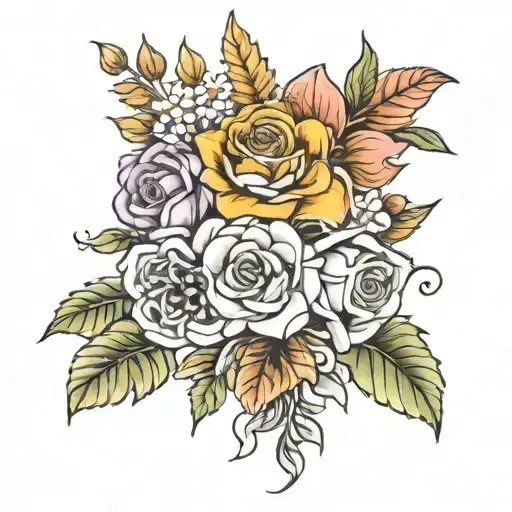 Make Me A Flower Bouquet Of October November August And June Birth Month Tattoo