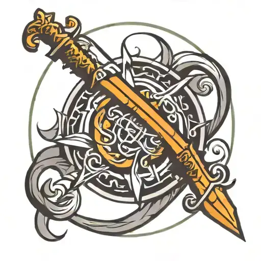 Sword Triskel Symbol Inside A Circle