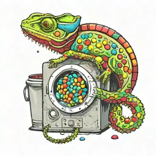 Chameleon Inside A Washing Machine Full Of Mnms In The Middle Of The Ocean In Rough Seas