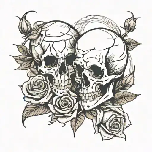 Skull Roses Intertwined