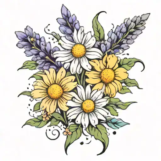 Lavender And Daisy Flowers