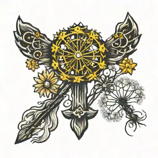 Dandelion Blowing Seeds In The Shape Of Crosses Intertwined