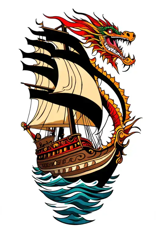 Dragon Sailing Ship Maori Patterns