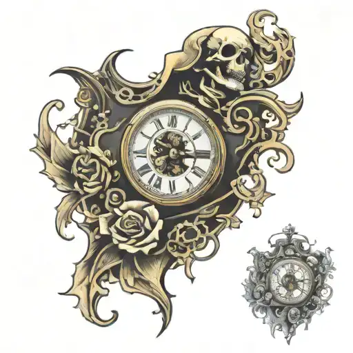 Death Holding Clock Mechanism Intertwined