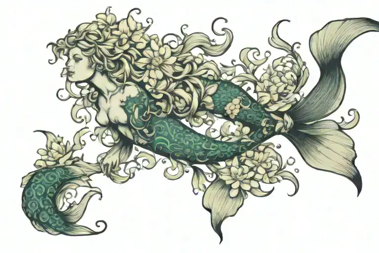 Mermaid Swimming Tail Is Made Of Daffodils Chrysanthemums Larkspur