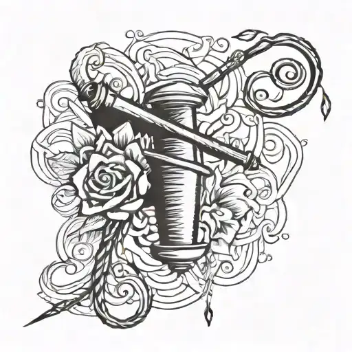 Needle And Thread Attached To A Needle