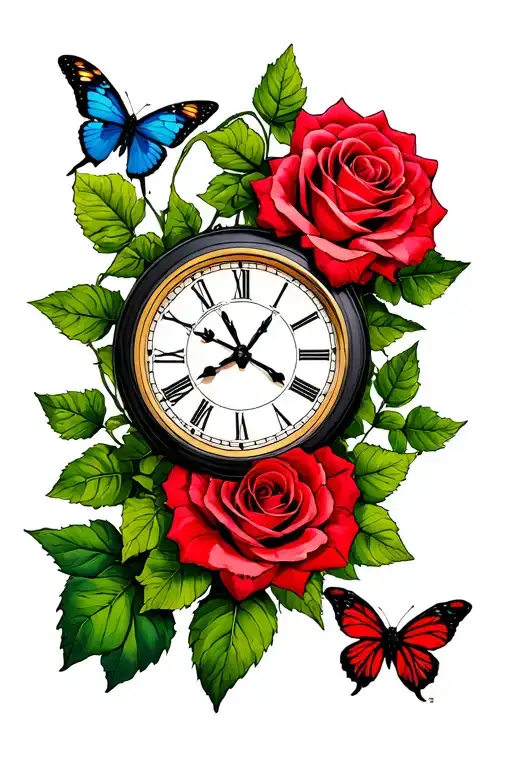 Roses Butterflies Clock Poison Ivy Leaves