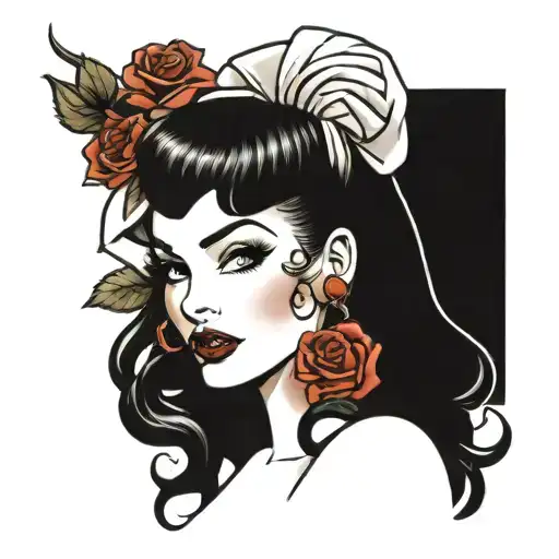 Pin Up Girl Holding Rose