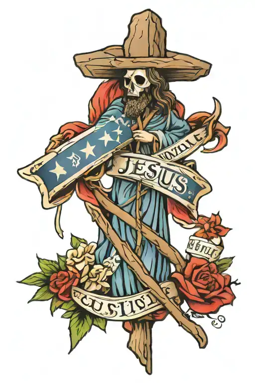 Words Walk With Jesus With An American And Confederate Flag Crossing