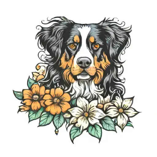 Bernese Mountain Dog Paw Print With Bella And Jasmine Around It