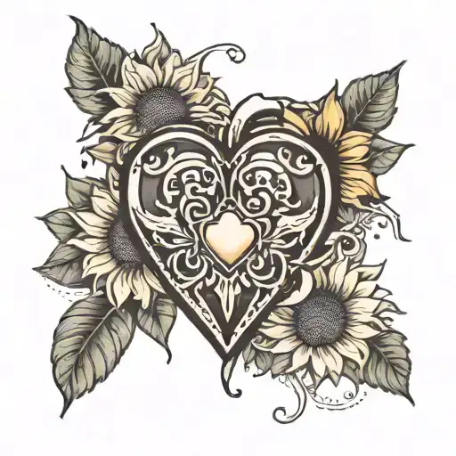 A Heart With A Locket On It With Two Sunflowers To The Side And Bottom Of It On The Bicep