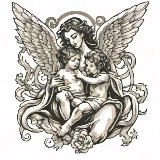 Angel Woman And Little Boy