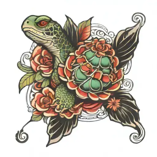 Turtel Mix With Thailand Style Tattoo Inspired