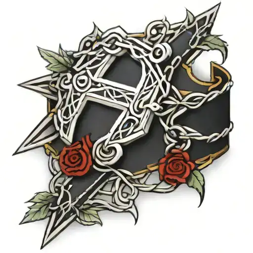 Crown Of Thorns Thigh Band With Nail Cross In The Midle Tattoo