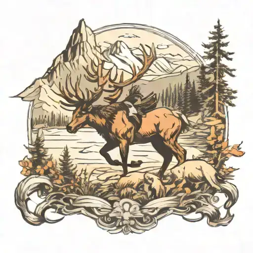 Hunting Scene Rocky Mountains