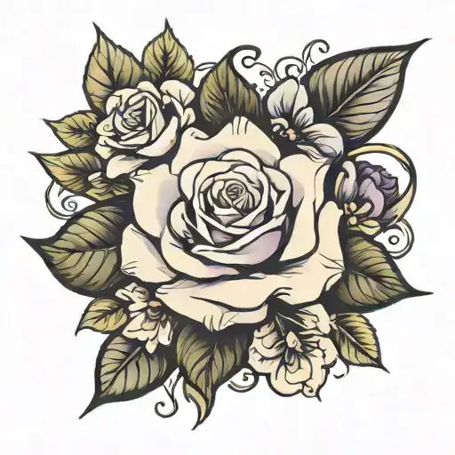 Rose With Leaves And Violets