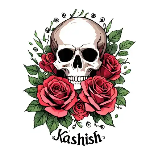 Skull And Roses With Hidden Kashish Name