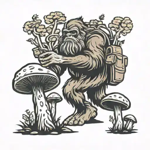 Sasquatch Picking Mushrooms