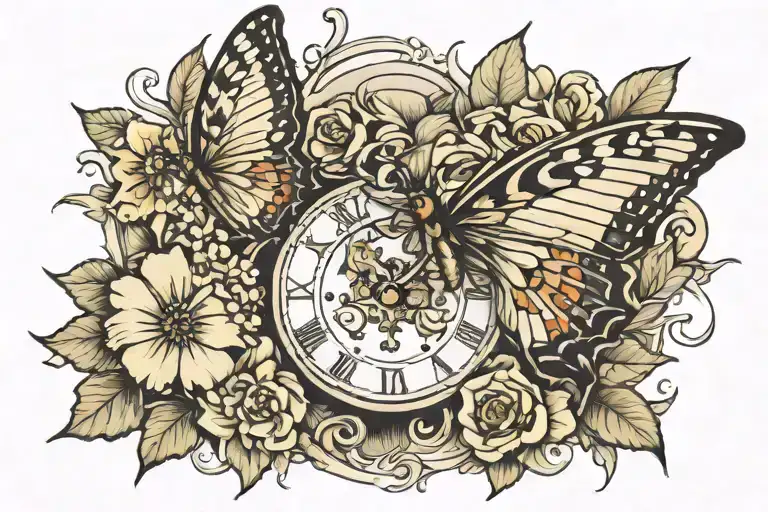 Clock And Butterfly And Primrose