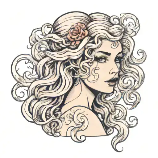 Girl With Wavy Hair Head On As A Mythology Girl