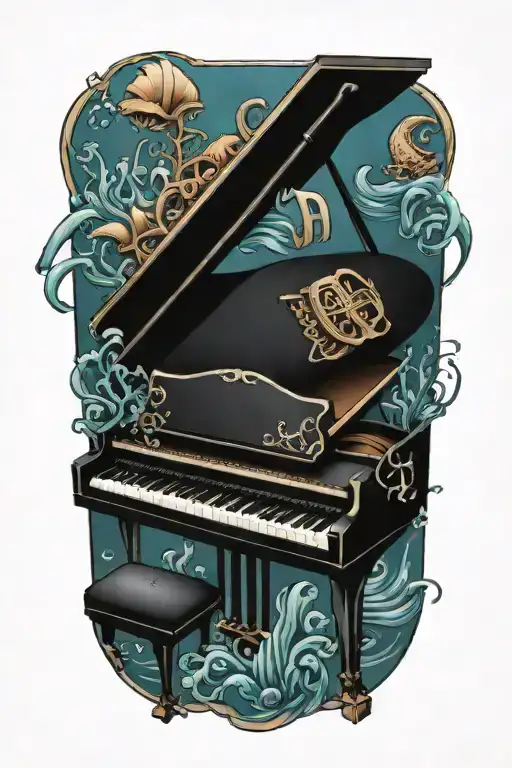 Grand Piano And Treasure Chest Under Water