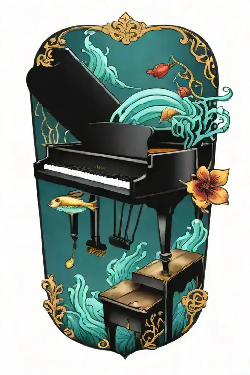 Grand Piano And Treasure Chest Under Water