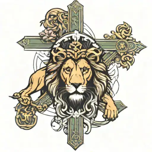 Jesus A Cross And A Lion Aries