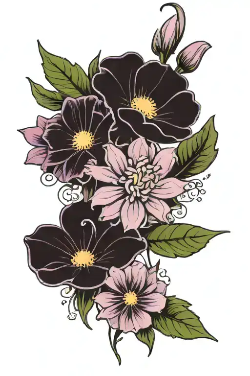 Honeysuckle Violet And Daisy Flowers Minimal